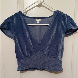 Aerie Blue Velvet Blouse